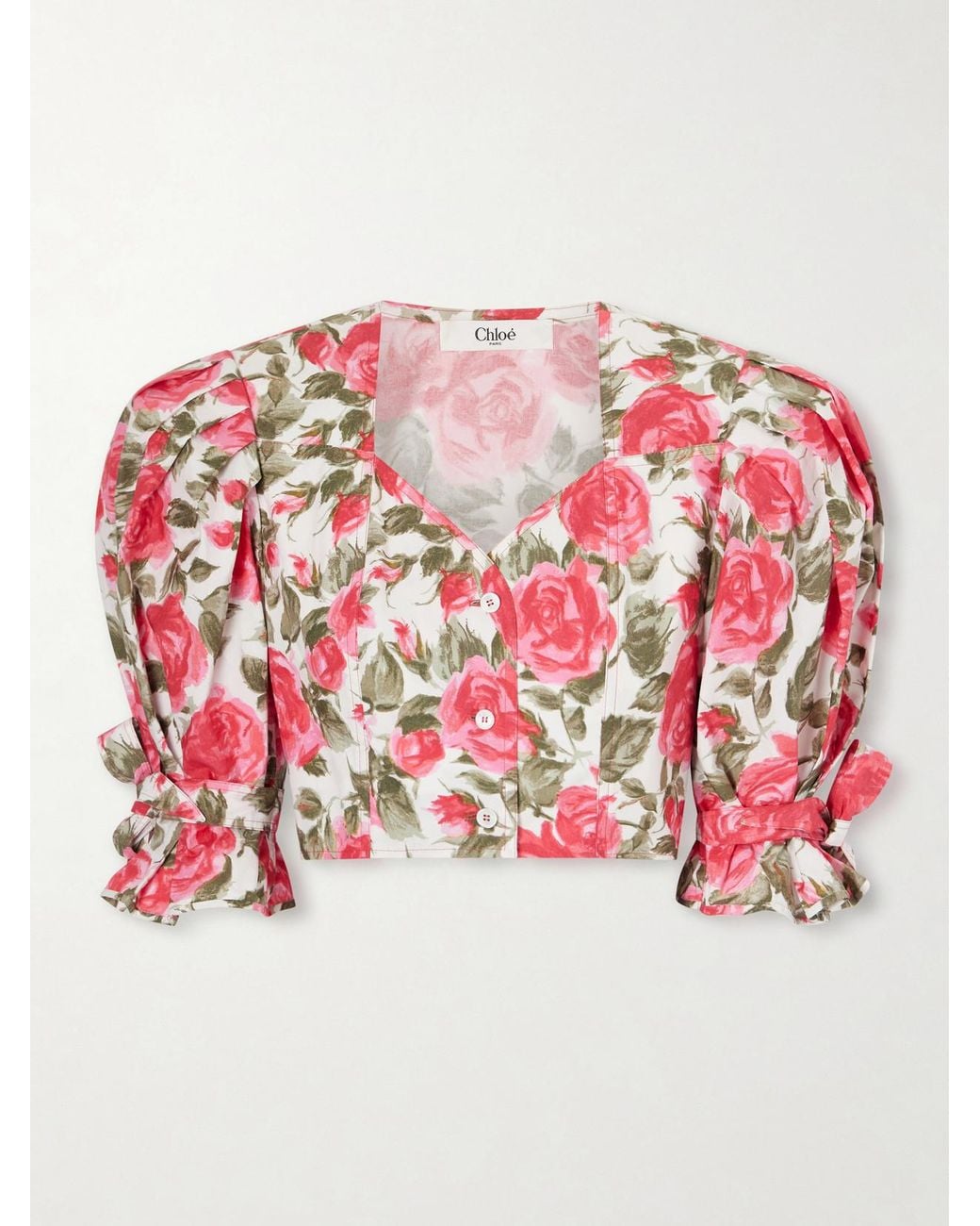 Chloé Red Cropped Floral-Print Cotton-Poplin Top