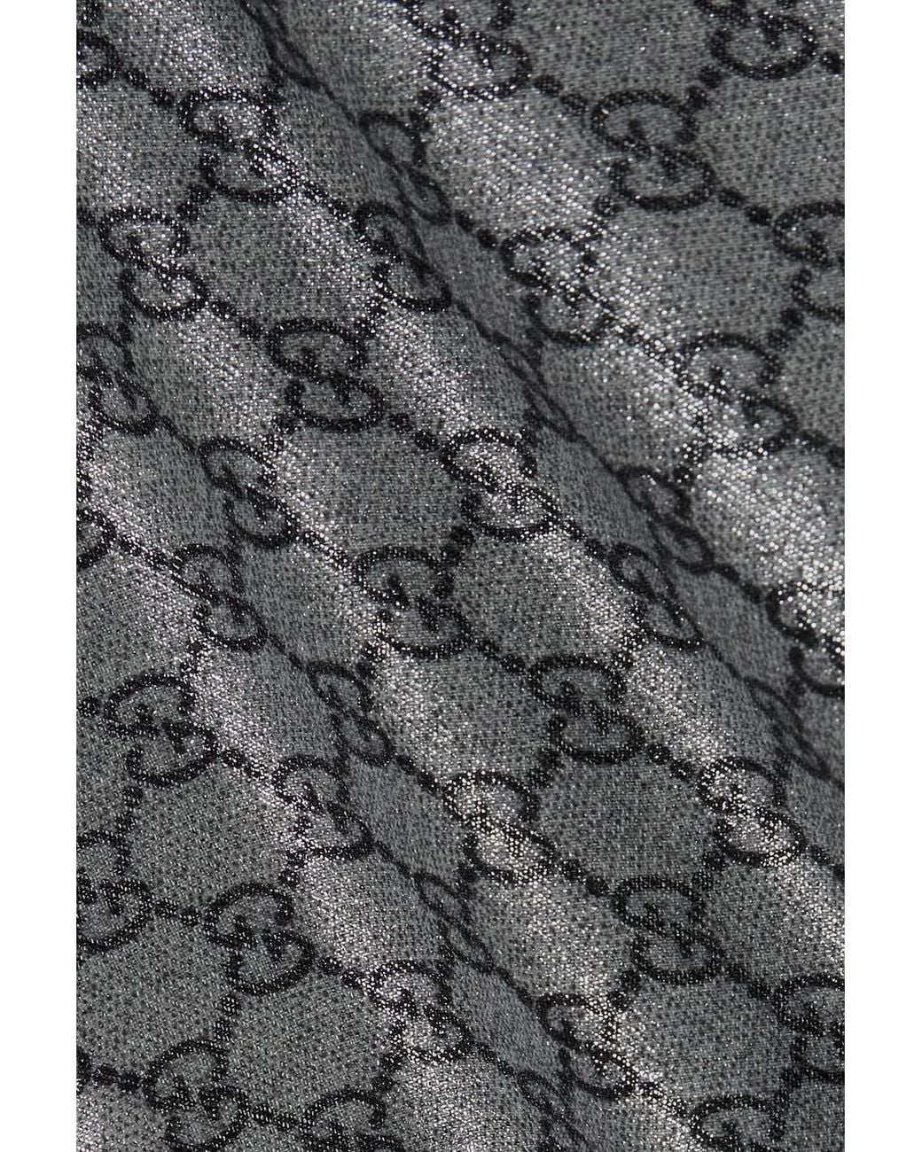 Gucci Gray Fringed Metallic Wool-Jacquard Scarf