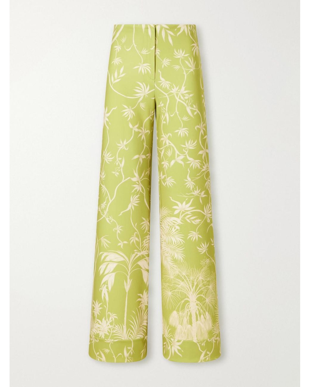 ANDRES OTALORA Yellow Con Ella Printed Satin Wide-Leg Pants