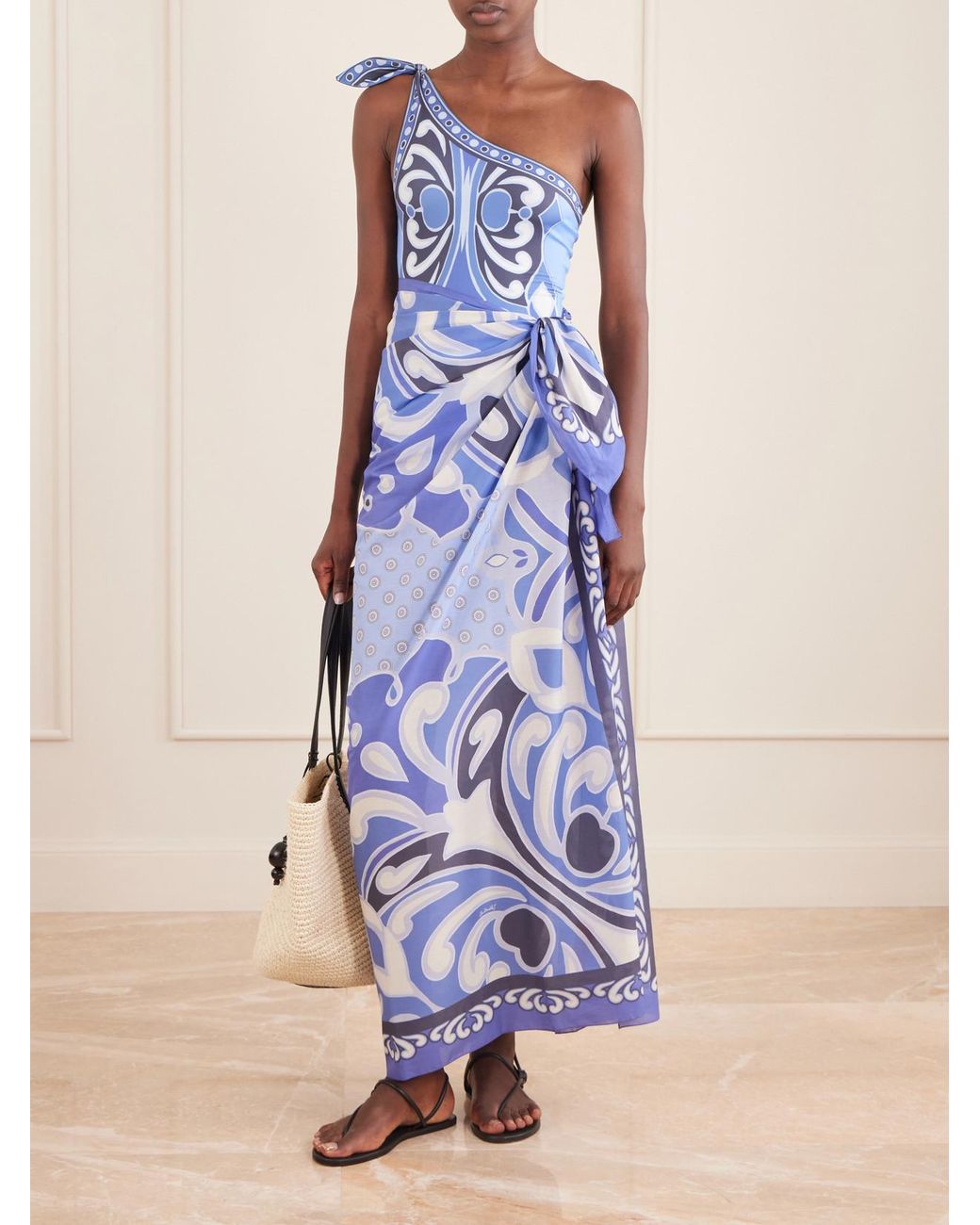 LaDoubleJ Blue Printed Cotton-Voille Pareo