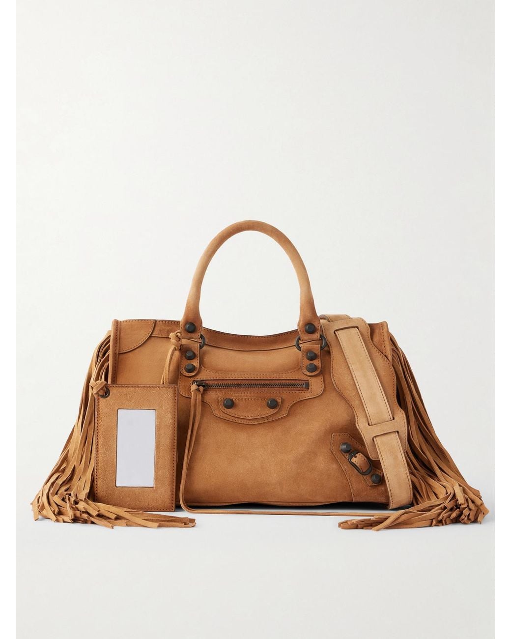 Balenciaga Brown Le City Small Fringed Suede Shoulder Bag