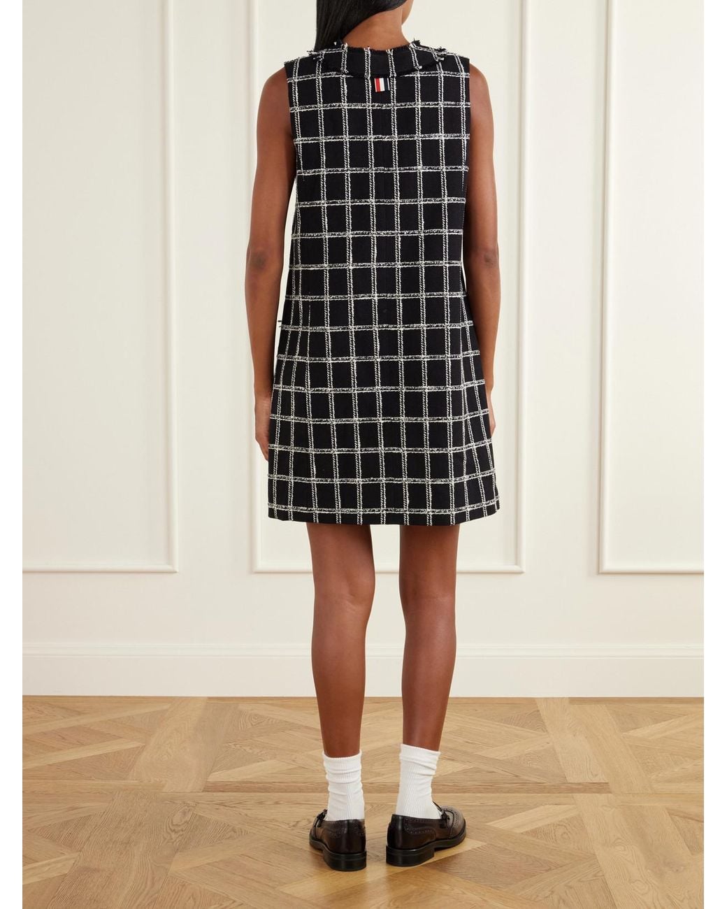 Thom Browne Black Houndstooth Wool-Blend Mini Dress
