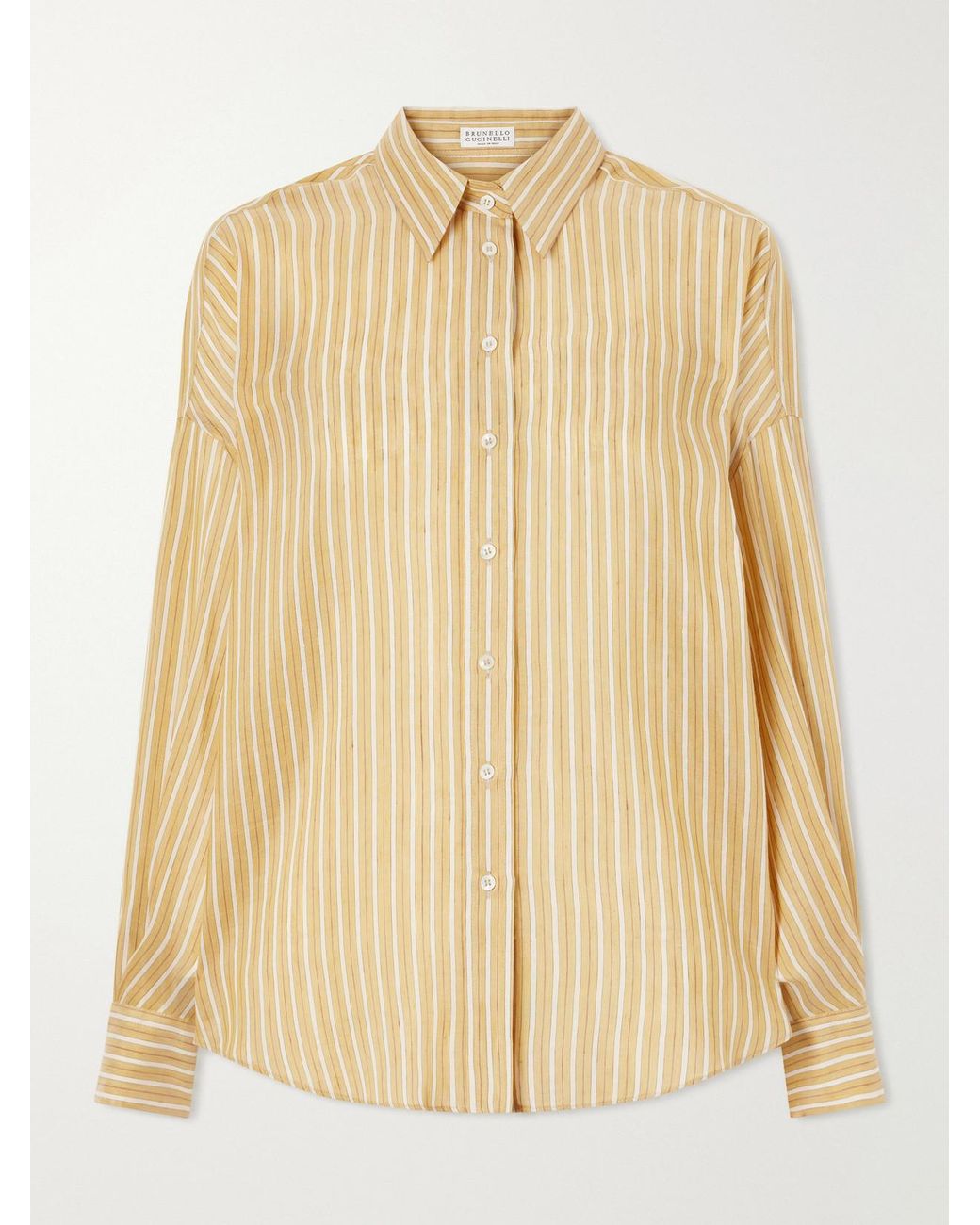Brunello Cucinelli Natural Bead-Embellished Striped Linen And Silk-Blend Shirt