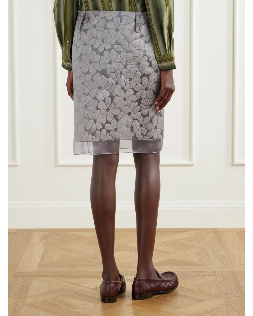 Marni Gray Tiered Floral-Appliquéd Organza Midi Skirt