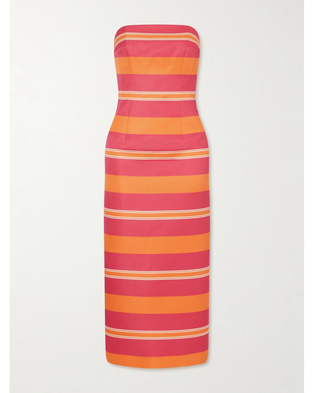 Emilia Wickstead Red Manolo Blahnik Leila Striped Taffeta-Faille Midi Dress