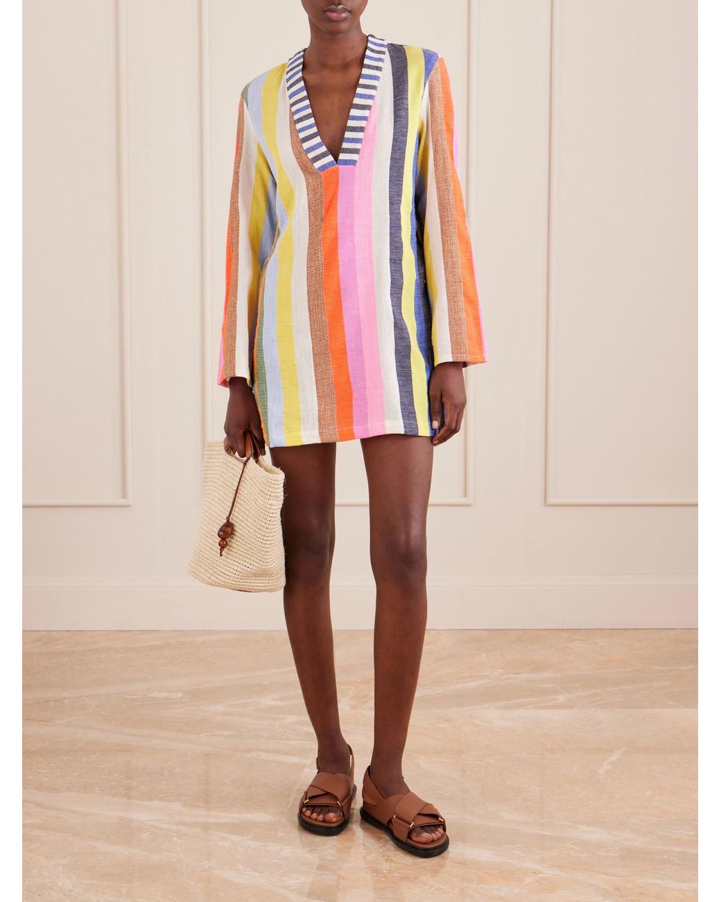 Lemlem White Raey Striped Cotton-Blend Mini Dress