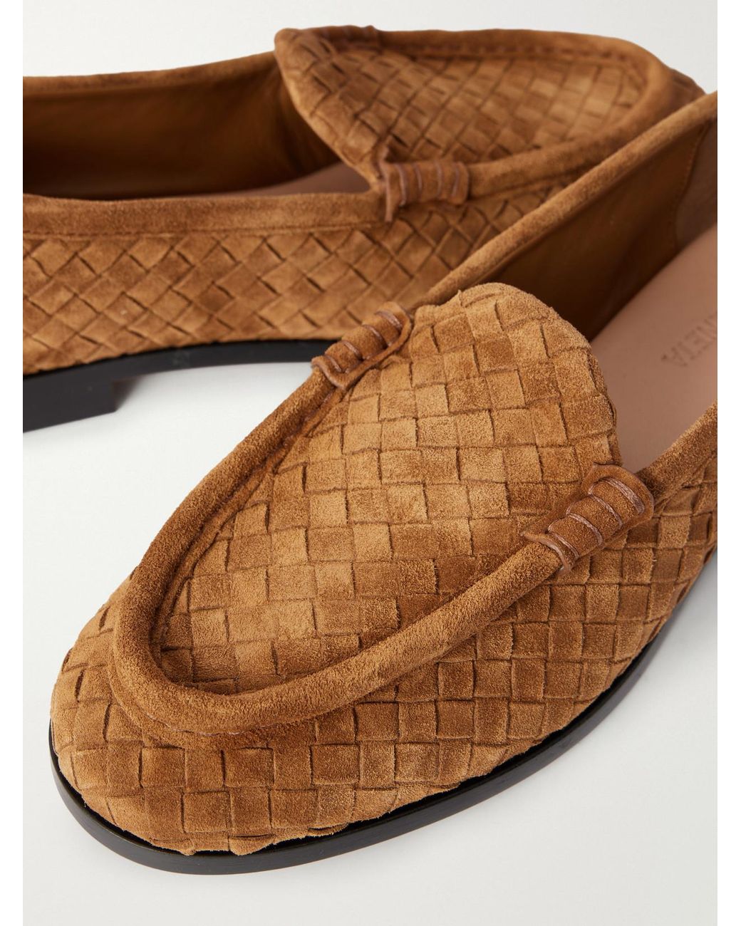 Bottega Veneta White Intrecciato Suede Loafers
