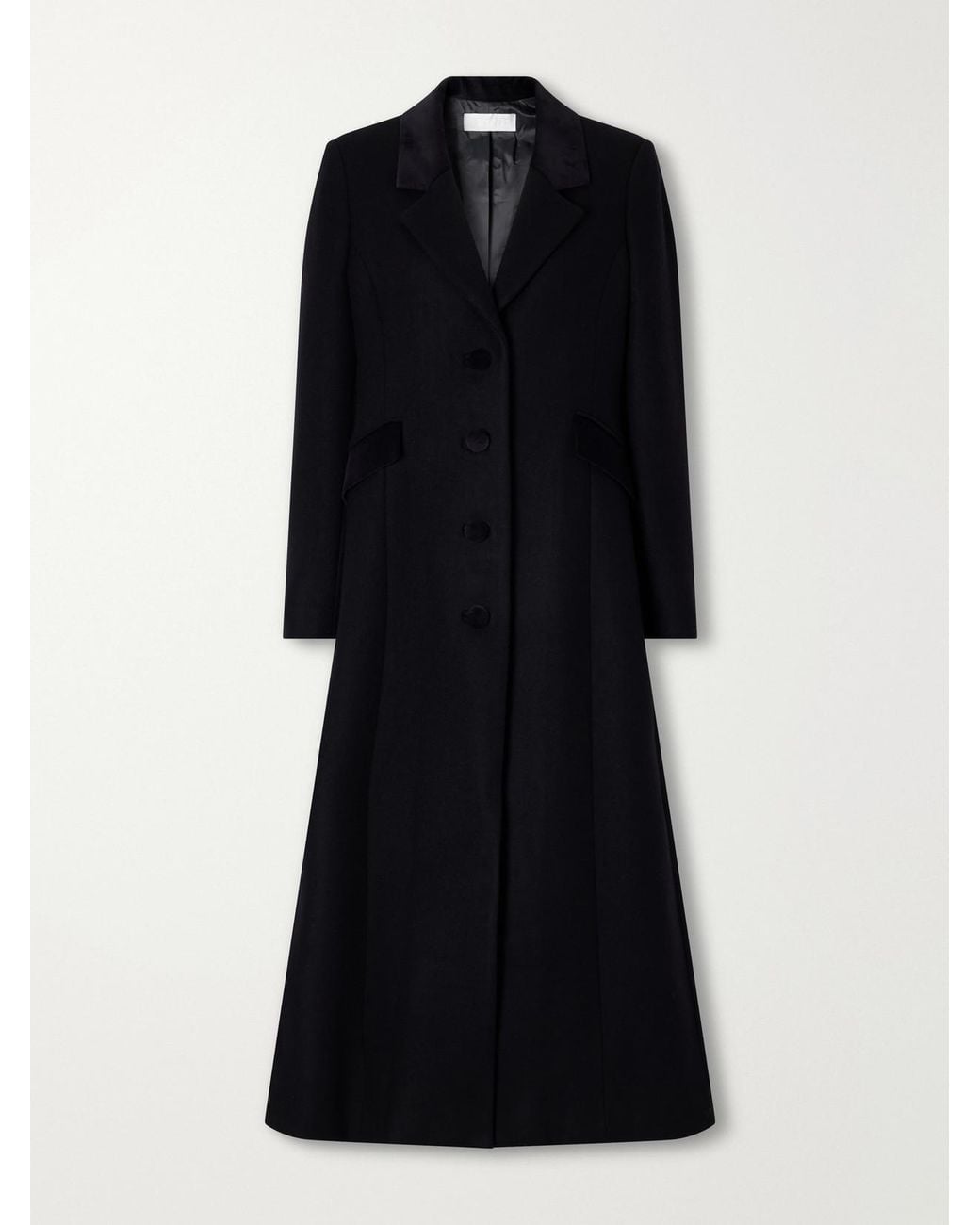 D'Estree Black Maria Velvet-Trimmed Wool-Felt Coat