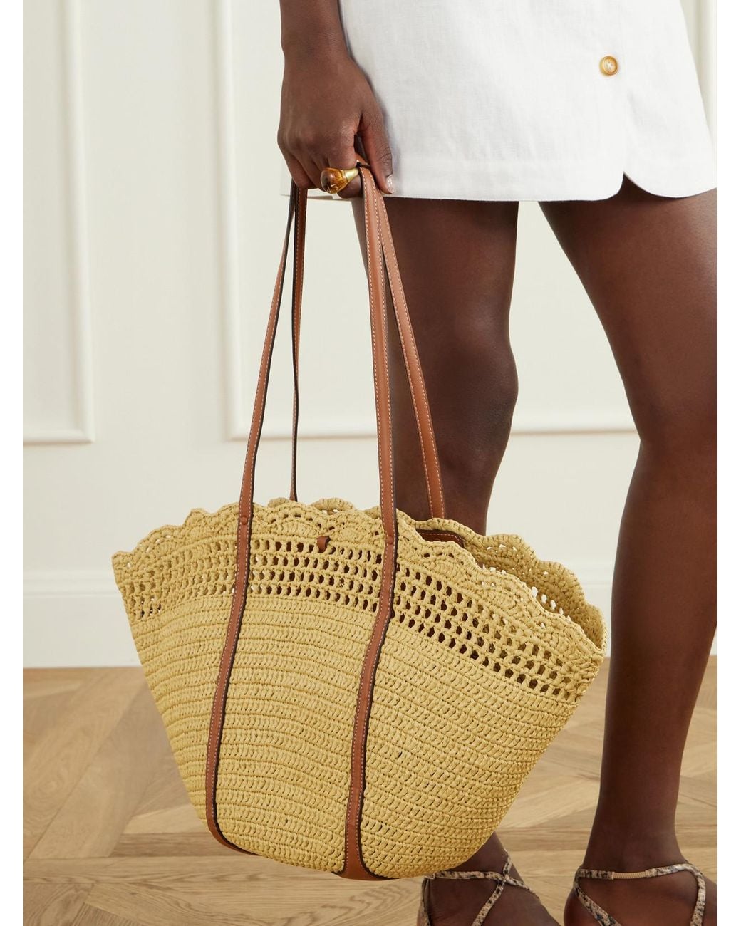 Ulla Johnson Metallic Marina Leather-Trimmed Raffia Tote