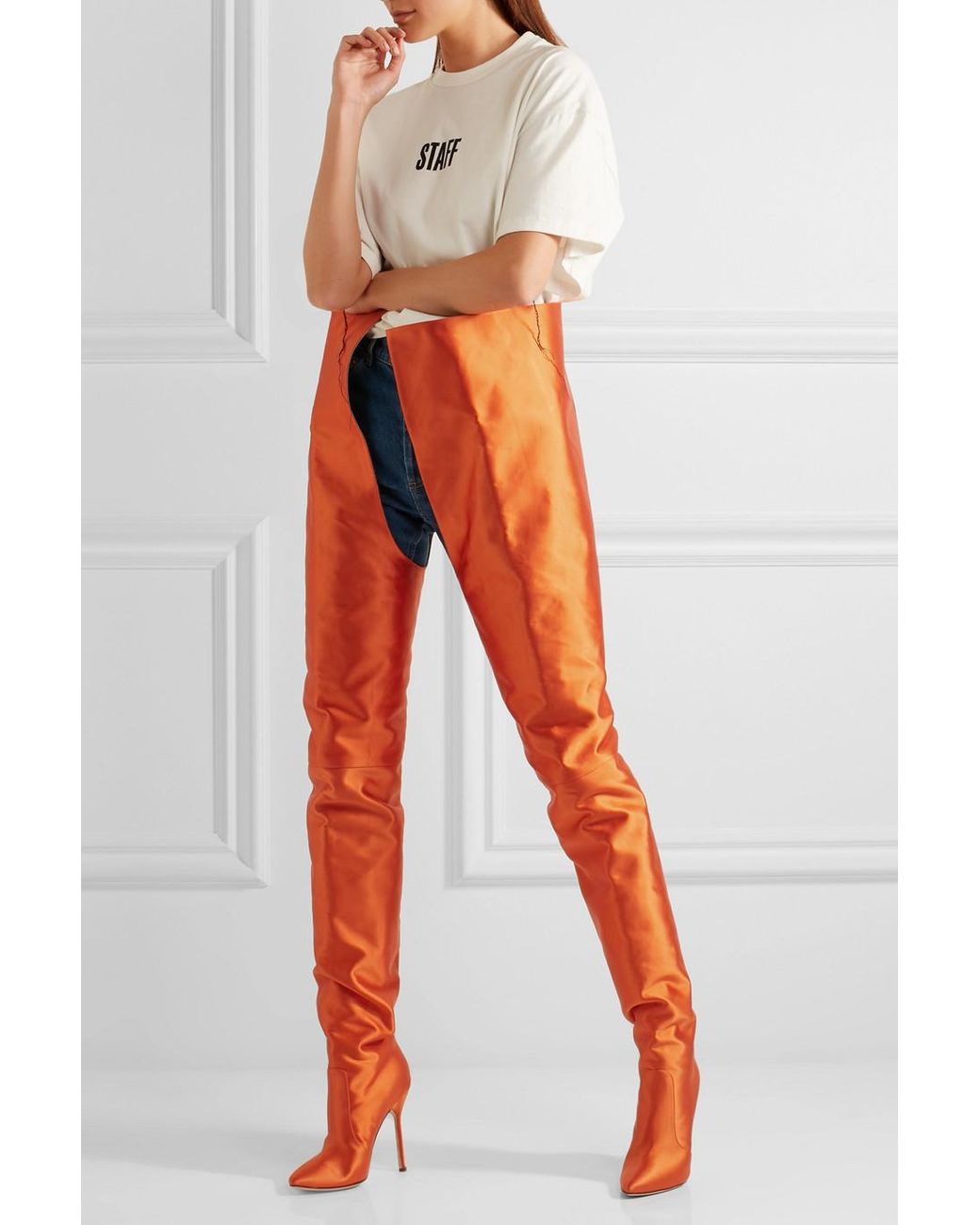 Vetements + Manolo Blahnik Satin Boots in Orange | Lyst