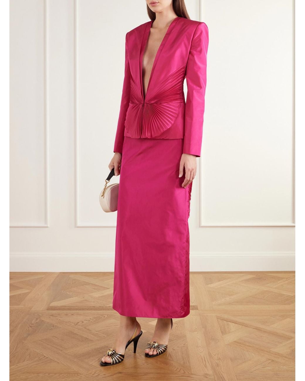 Valentino Garavani Pink Plissé Silk-Taffeta Jacket