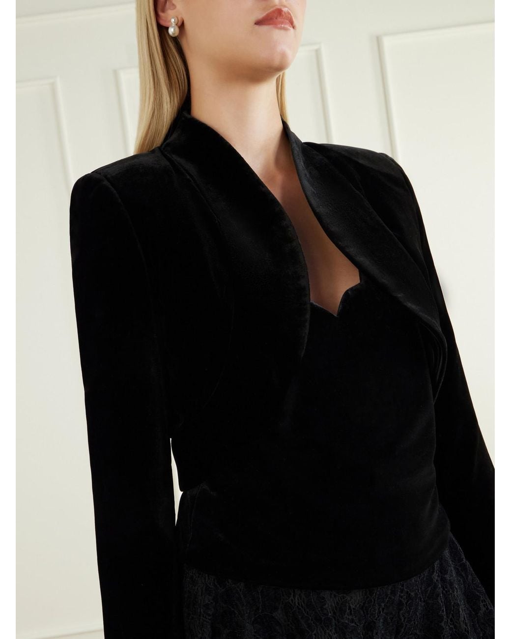 Costarellos Black Elvie Cropped Velvet Jacket