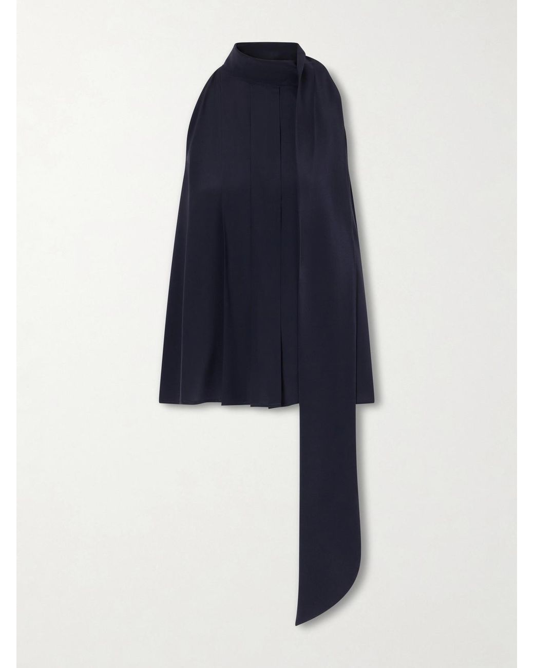 Max Mara Blue Fune Draped Pleated Silk Blouse