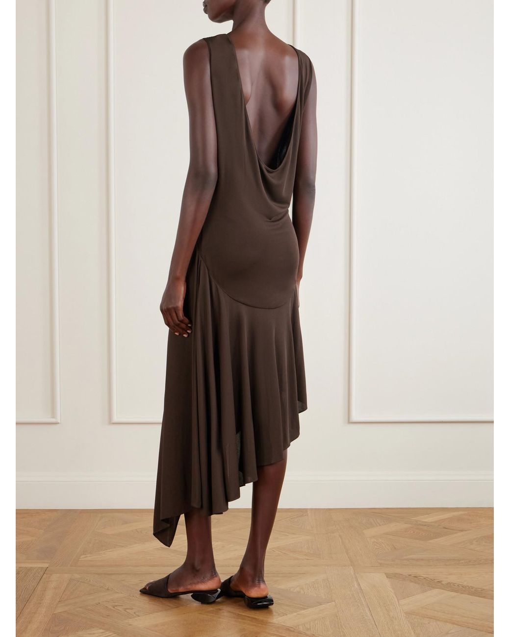 Alaïa Brown Asymmetric Crepe- Jersey Midi Dress