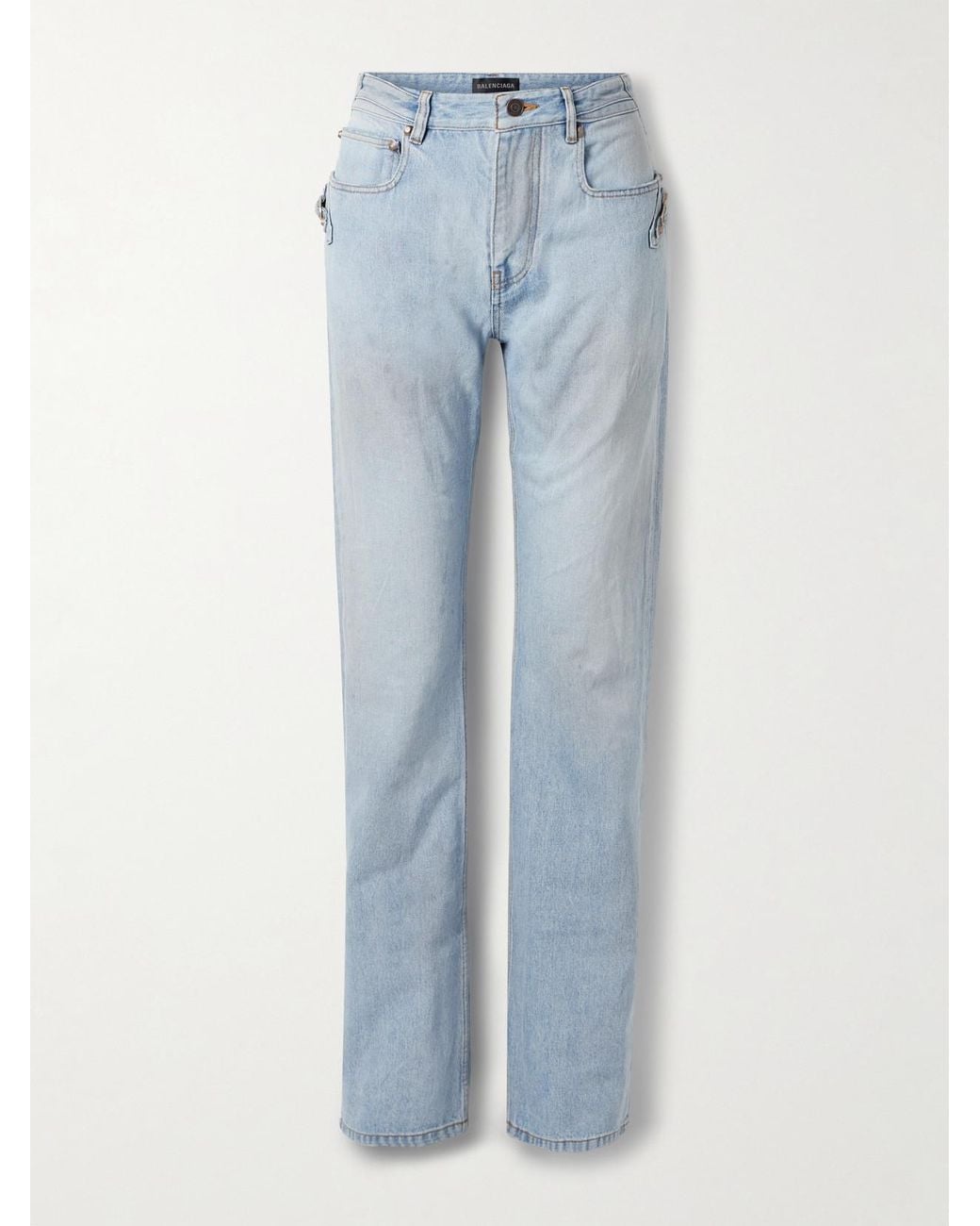 Balenciaga Blue City Studded High-Rise Straight-Leg Jeans