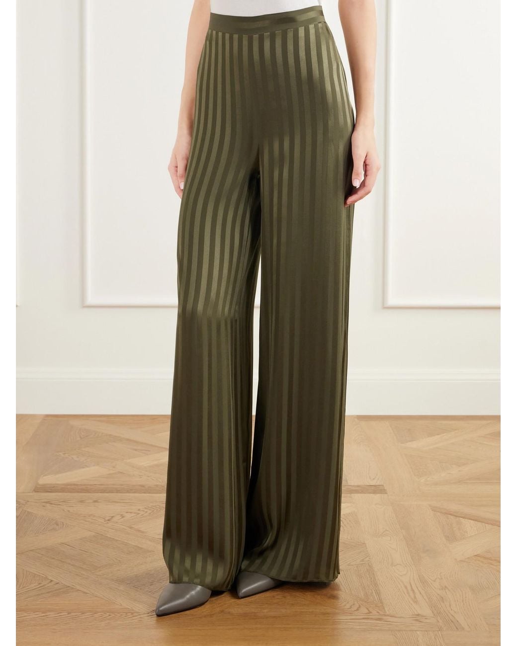 Giuliva Heritage Green The Amanda Striped Silk-Jacquard Wide-Leg Pants
