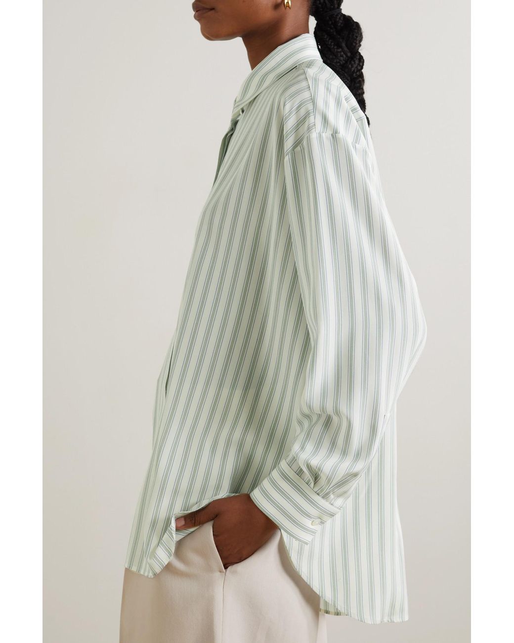 The Row Sisca Striped Silk Shirt in White Lyst