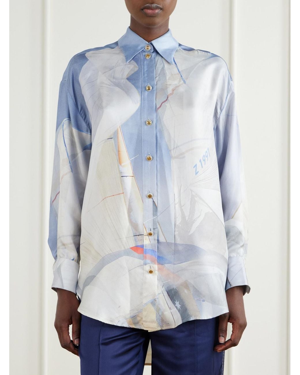 Zimmermann Blue Clash Printed Silk Shirt