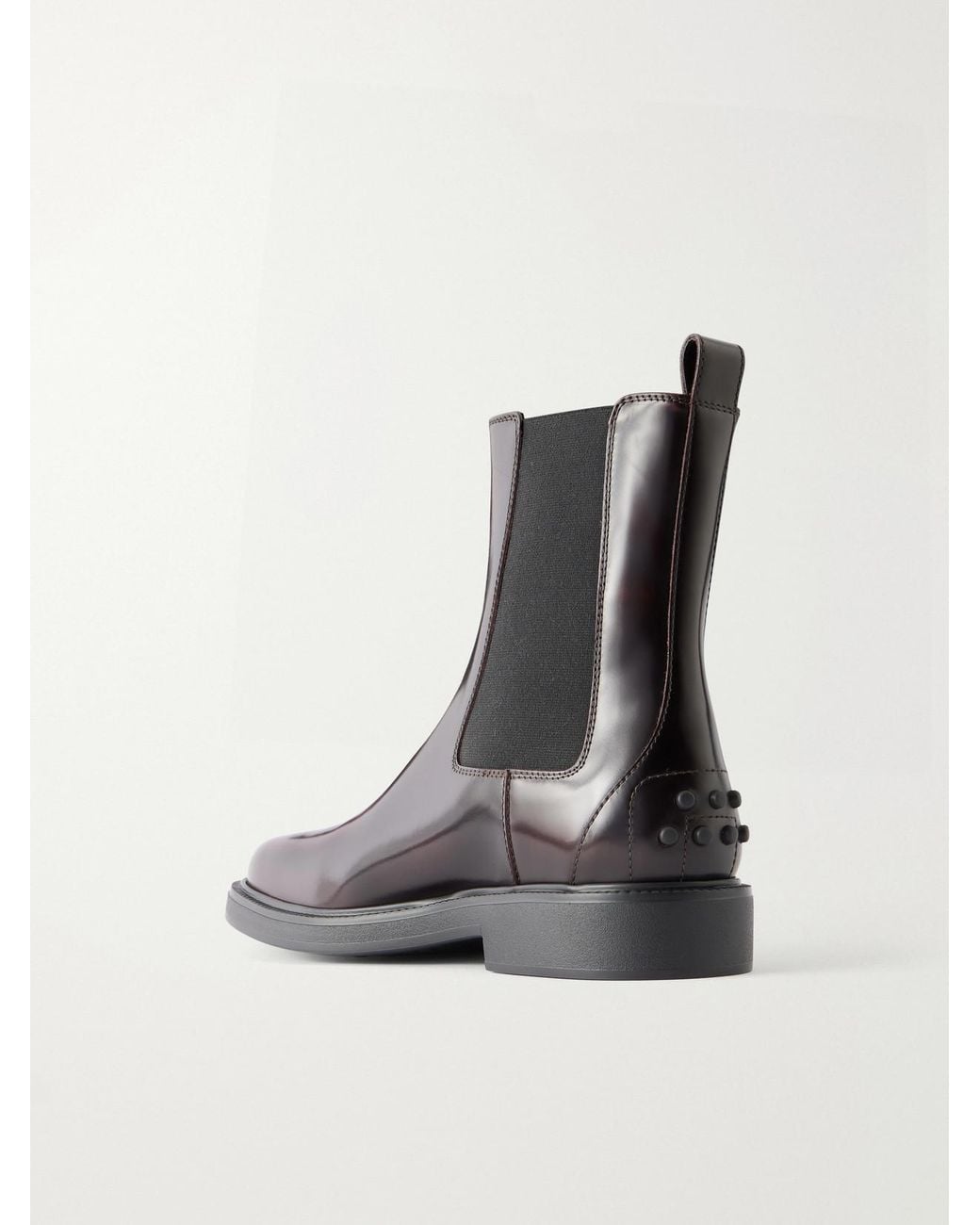 Tod's Black Studded Glossed-Leather Chelsea Boots