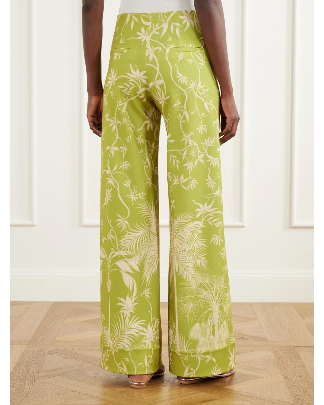 ANDRES OTALORA Yellow Con Ella Printed Satin Wide-Leg Pants