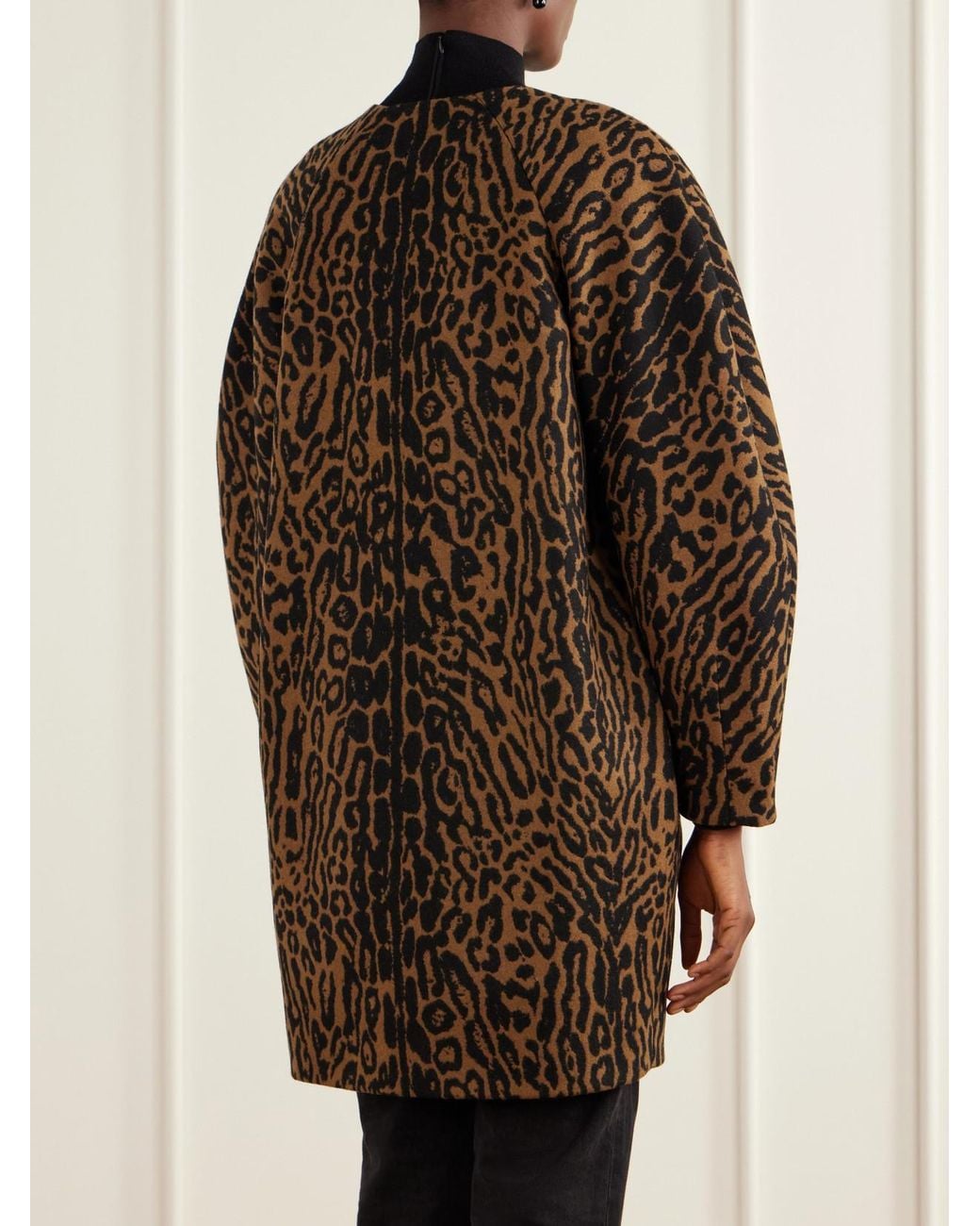 Carolina Herrera Brown Cocoon Leopard-Jacquard Wool Coat