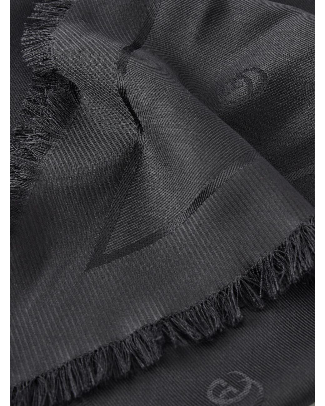 Gucci Black Fringed Silk And Wool-Blend Scarf