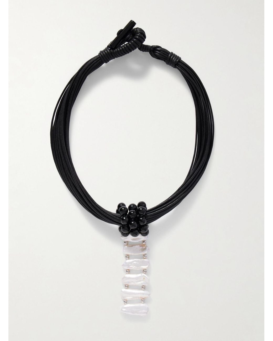 Le Sundial Black Cord, Onyx, Pearl And Necklace