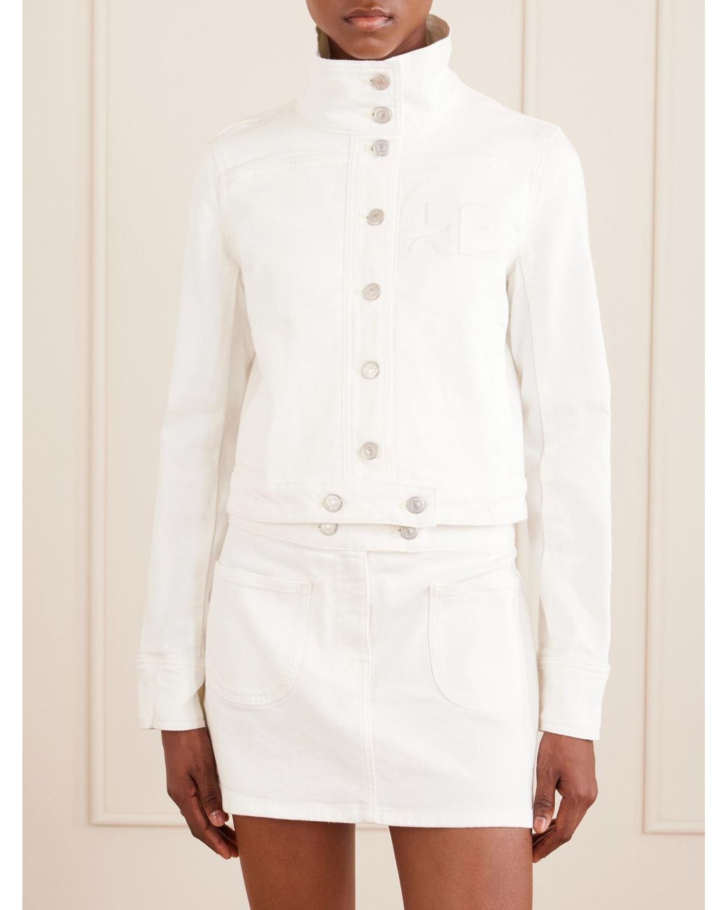 Courreges White Reedition Cropped Logo-Embroidered Denim Jacket