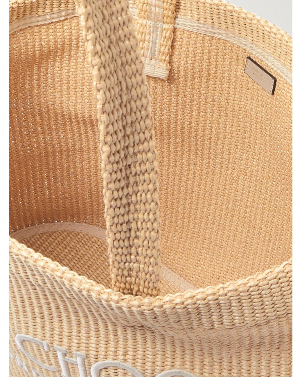 Jimmy Choo Natural Avenue Logo-Embroidered Woven Raffia Tote