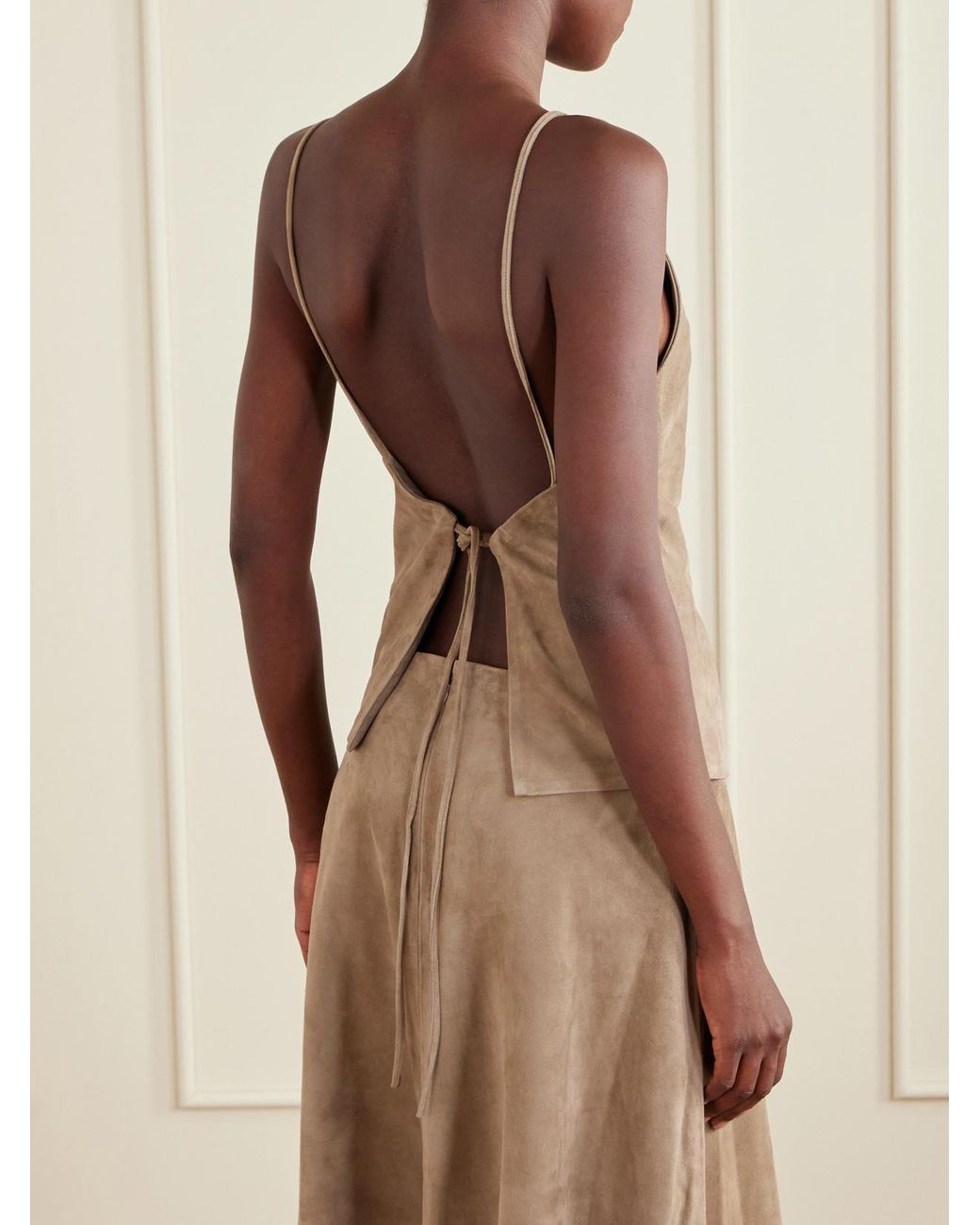 St. Agni Natural Tie-Detailed Suede Top