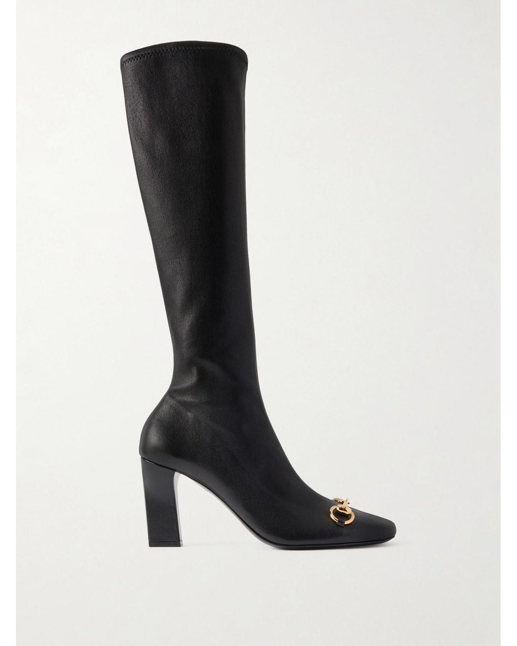 Gucci Black Signora Horsebit-Embellished Leather Knee Boots