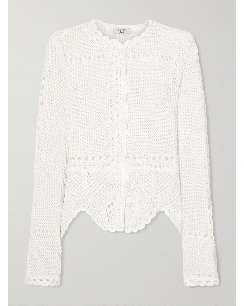 Erdem White Crochet-Knit Cotton Peplum Cardigan