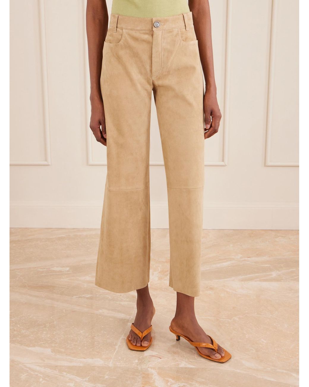 Stouls Natural Lilou Cropped Suede Wide-Leg Pants