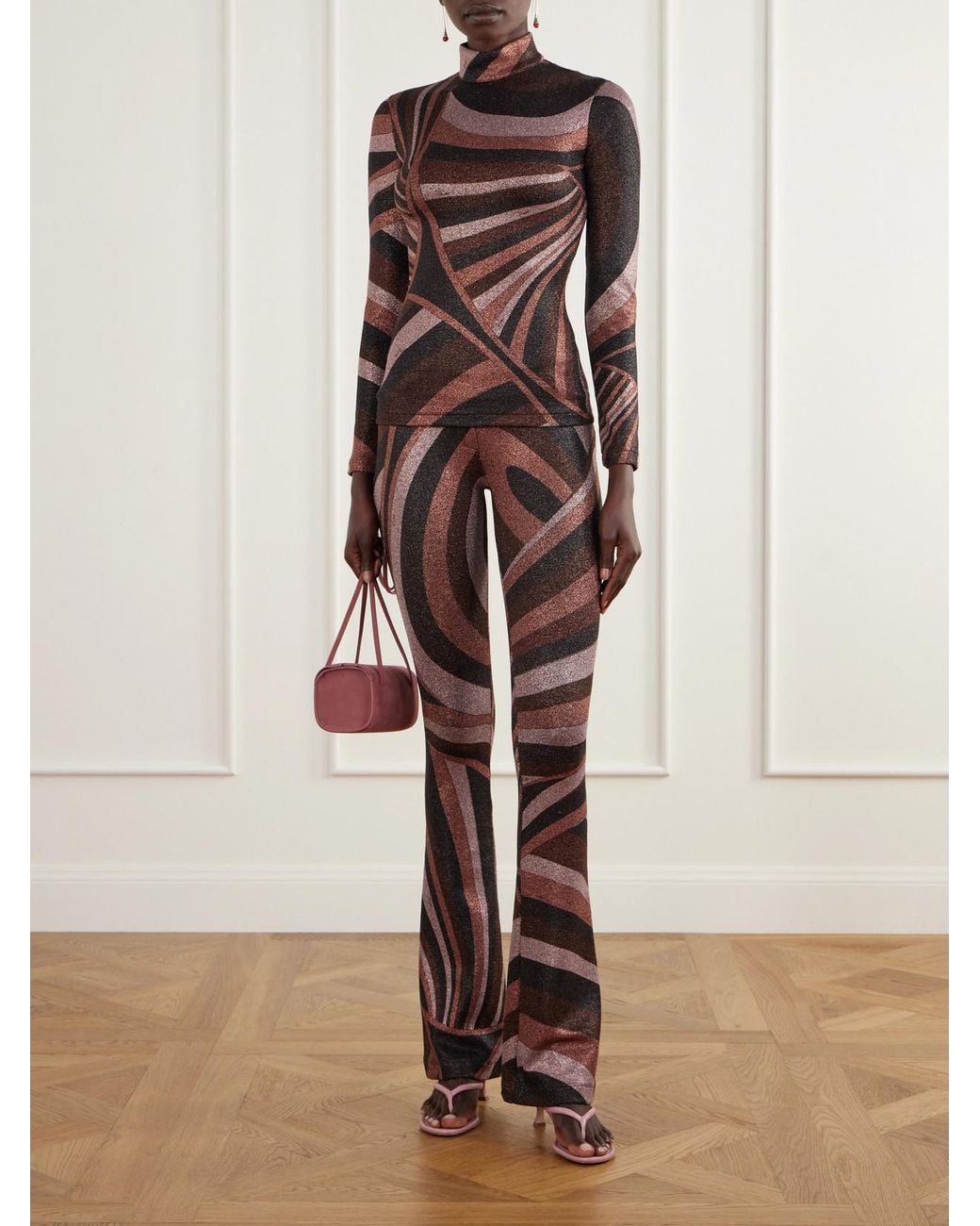 Emilio Pucci Brown Printed Stretch-Jersey Turtleneck Top