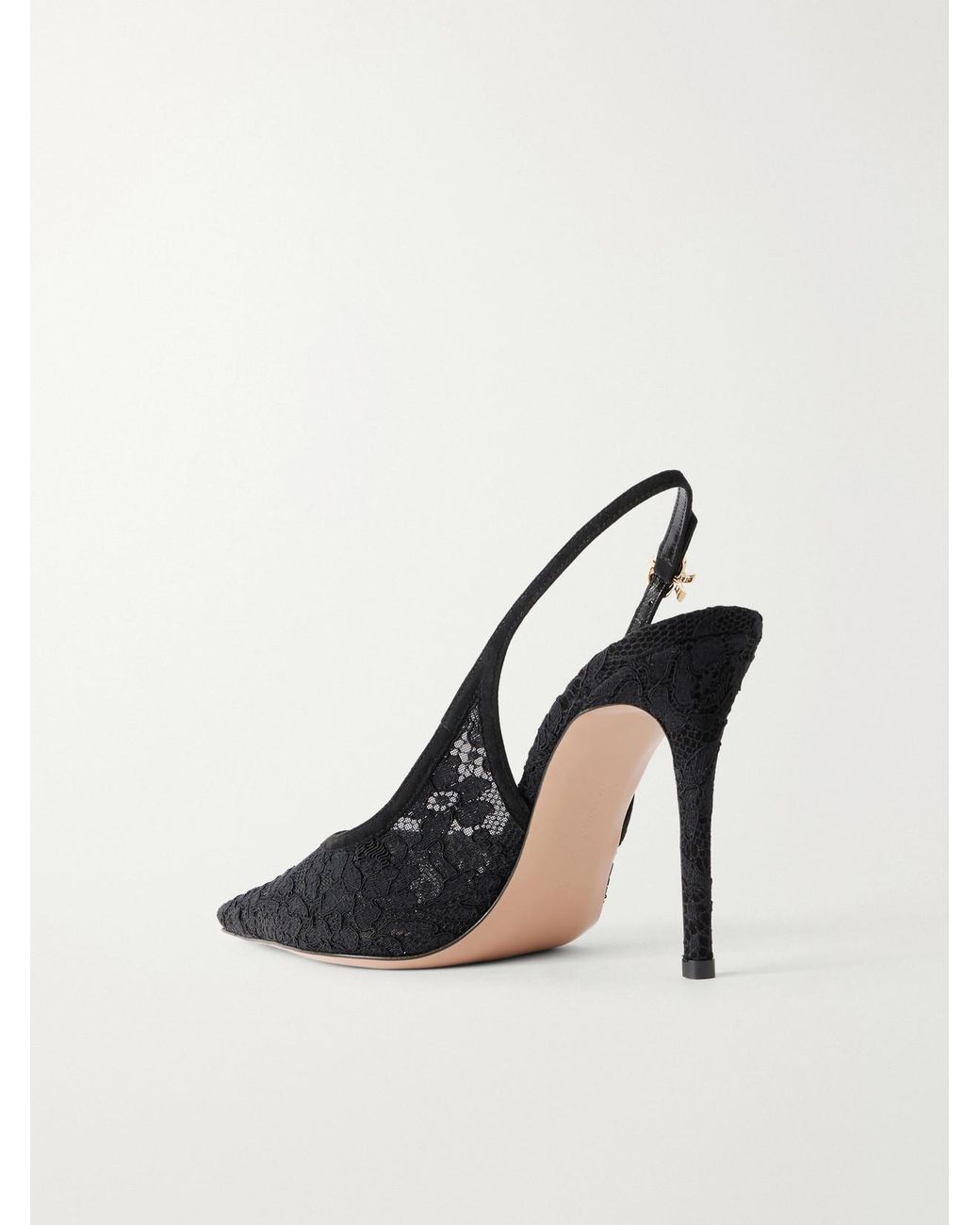 Gianvito Rossi Black Sofia 95 Suede-Trimmed Lace Slingback Pumps
