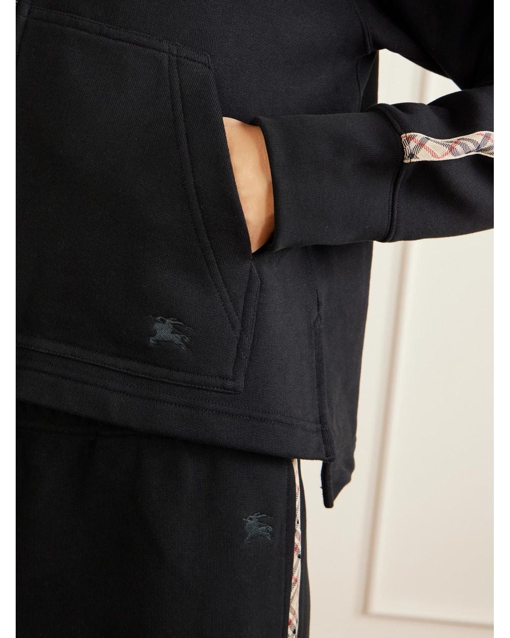 Burberry Black Harper Checked Cotton-Jersey Zip-Up Hoodie