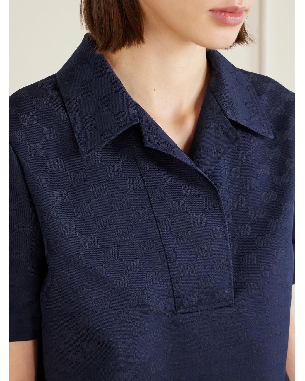 Gucci Blue Jacquard Polo Top
