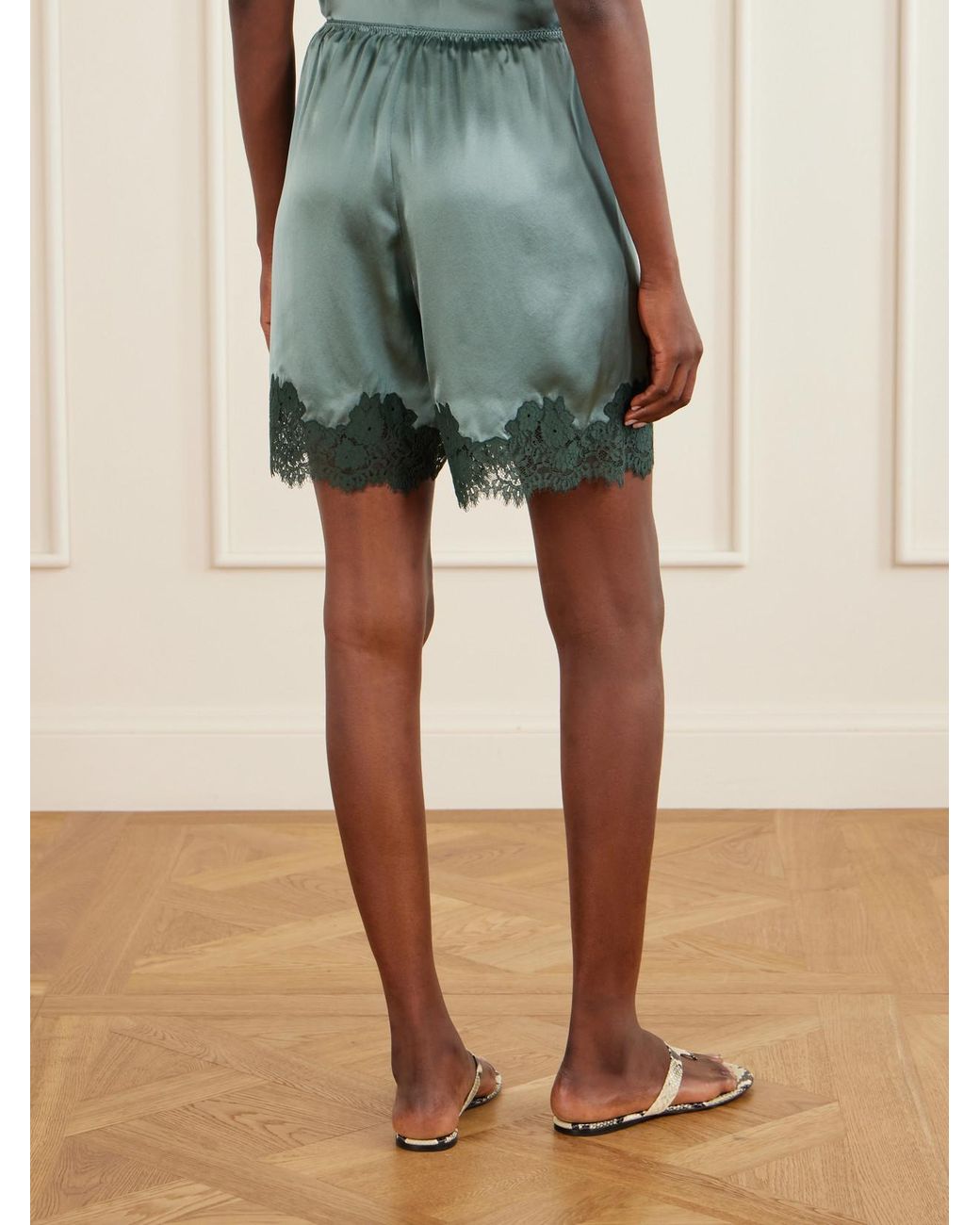 Doen Blue Irsa Lace-Trimmed Silk Shorts