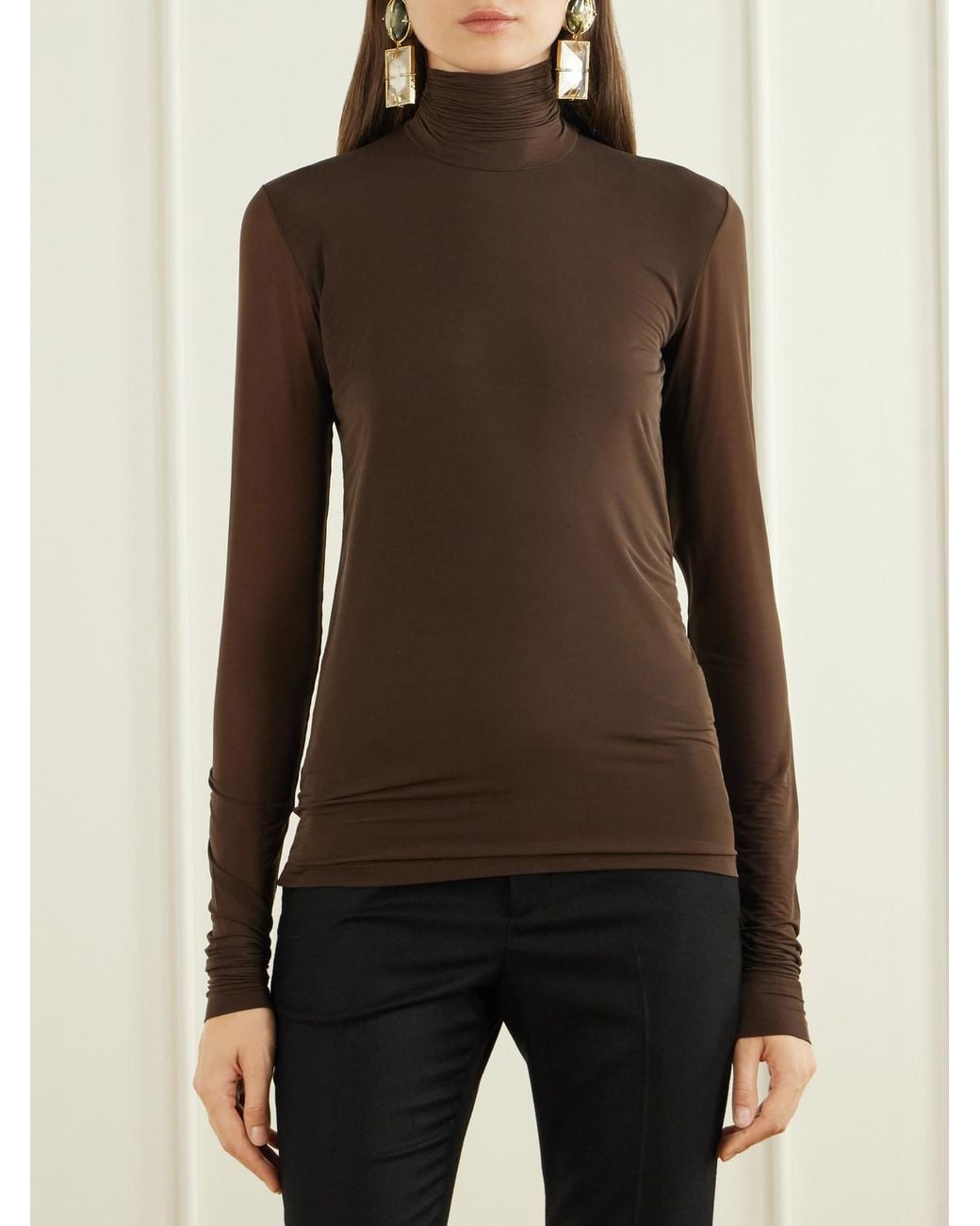 Saint Laurent Brown Jersey Turtleneck T-Shirt
