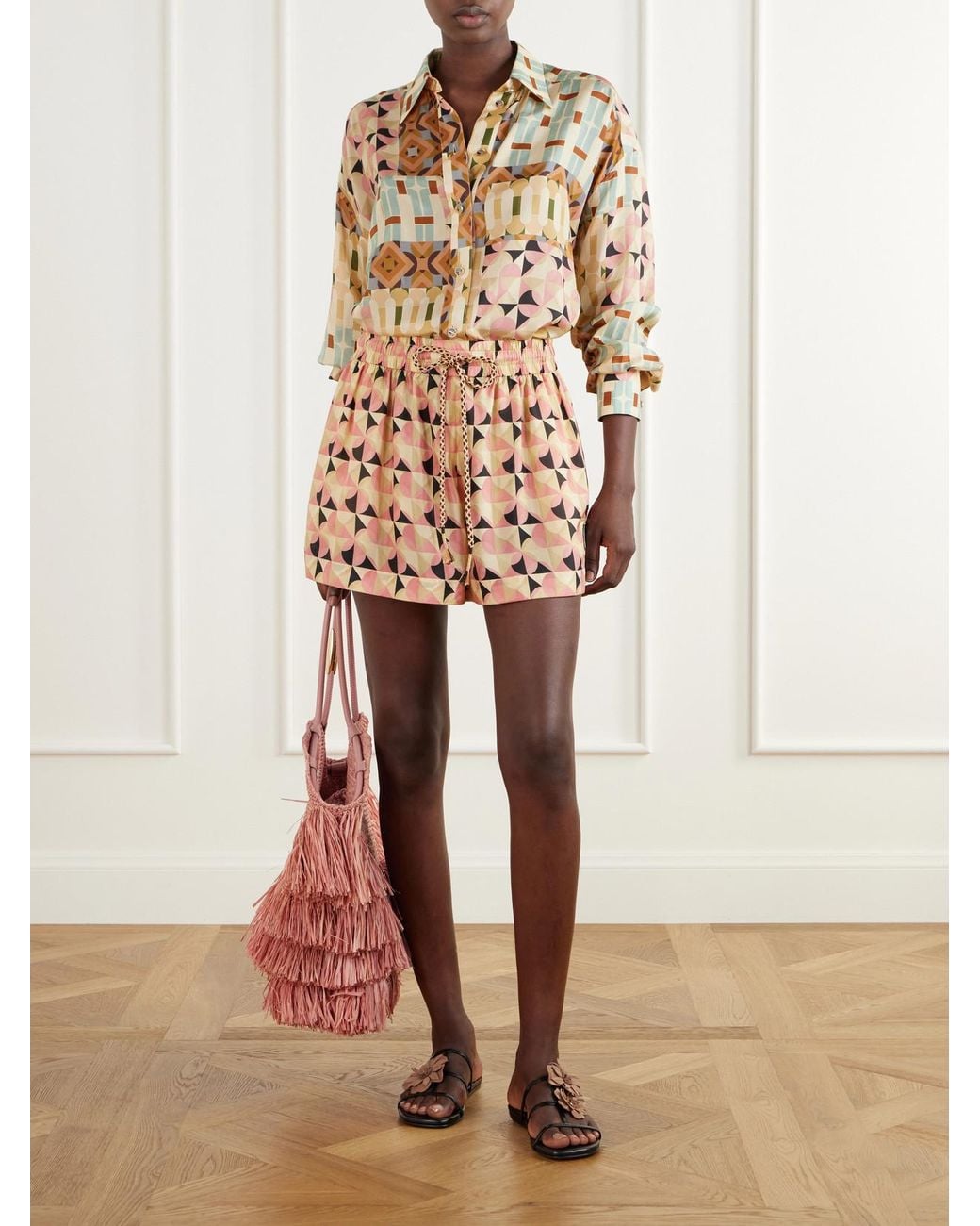 Zimmermann Natural Fairlight Printed Silk Shorts