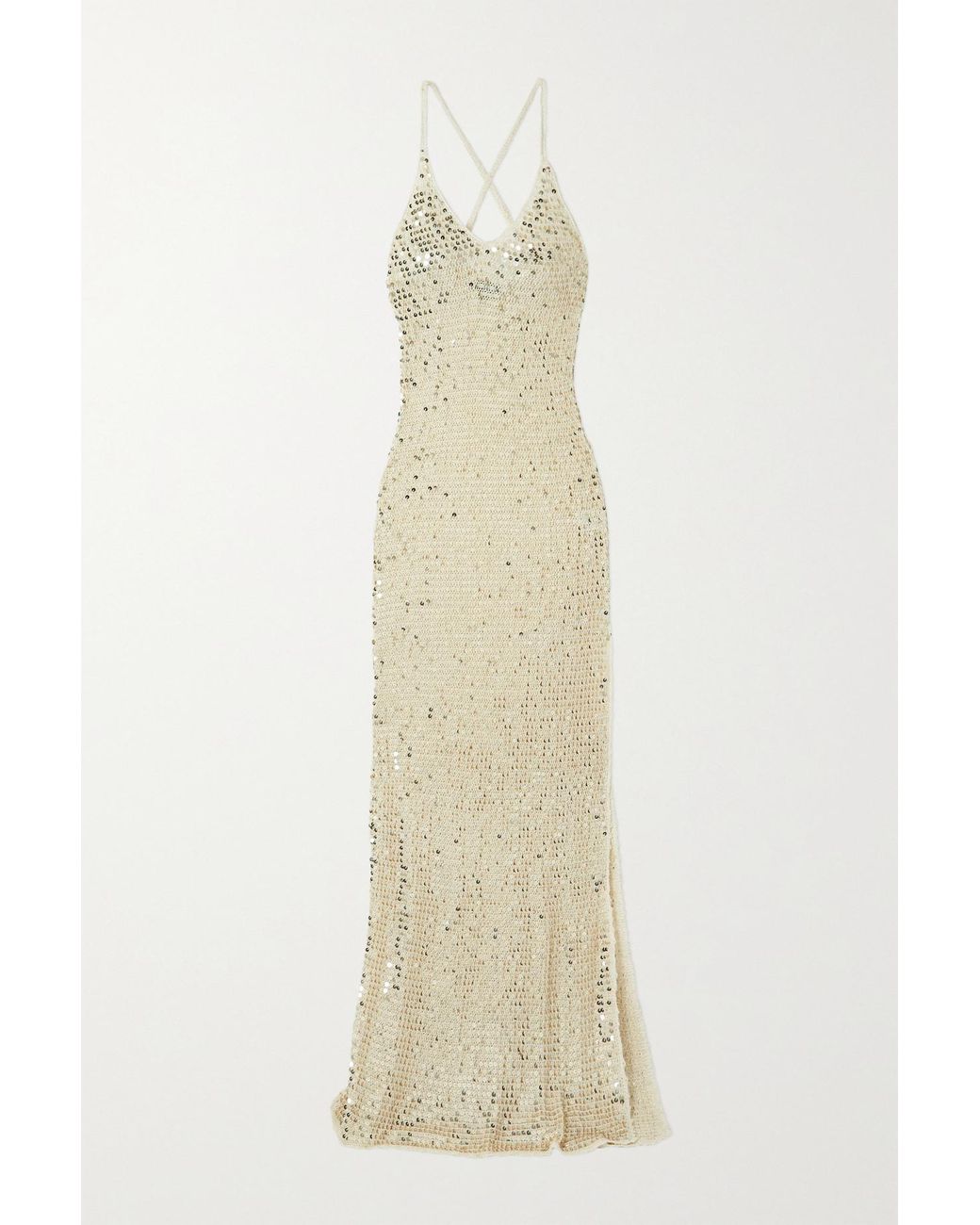 retroféte Marie Sequined Crochet Maxi Dress in White | Lyst