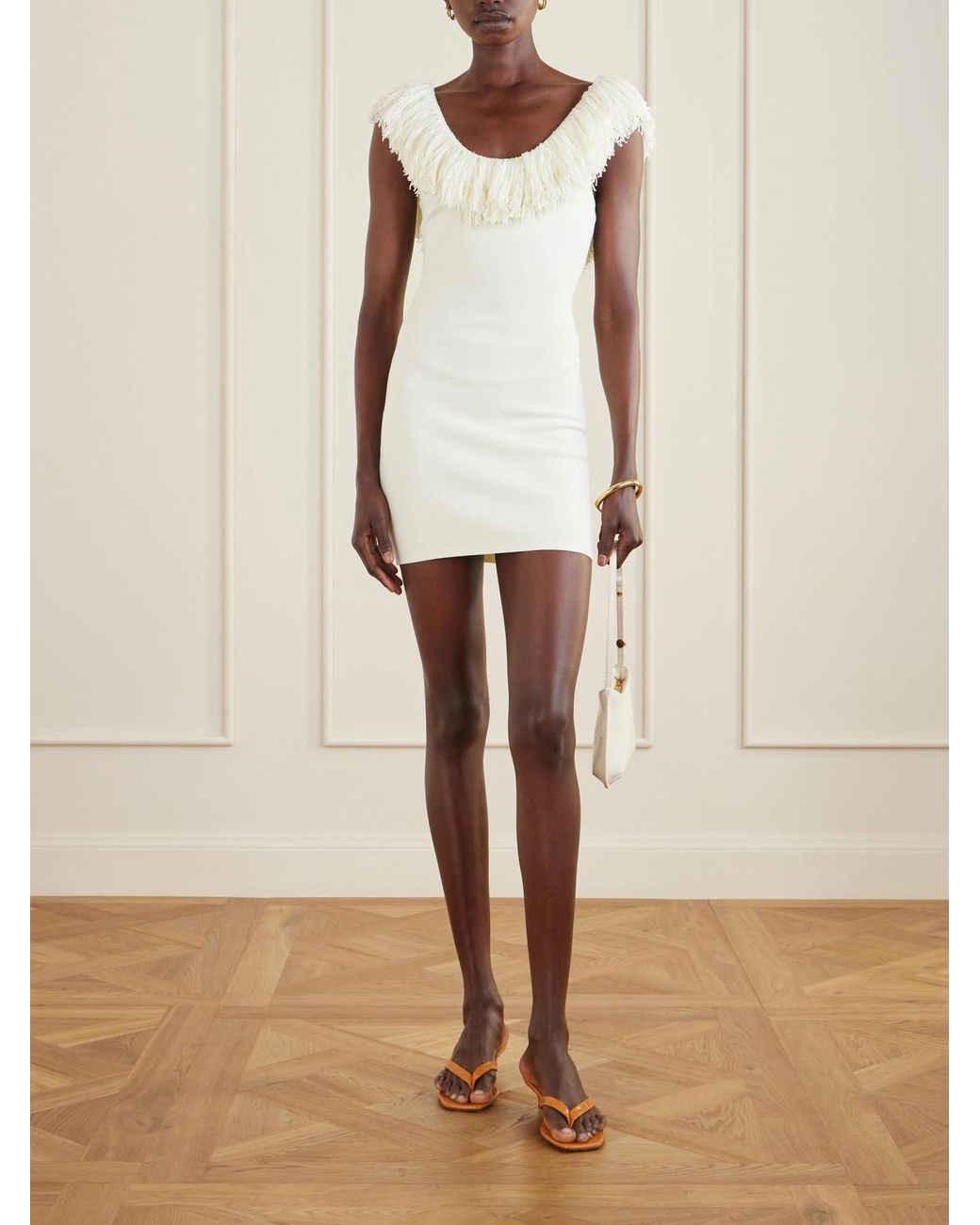 Sir White Marcelline Fringed Stretch-Knit Mini Dress