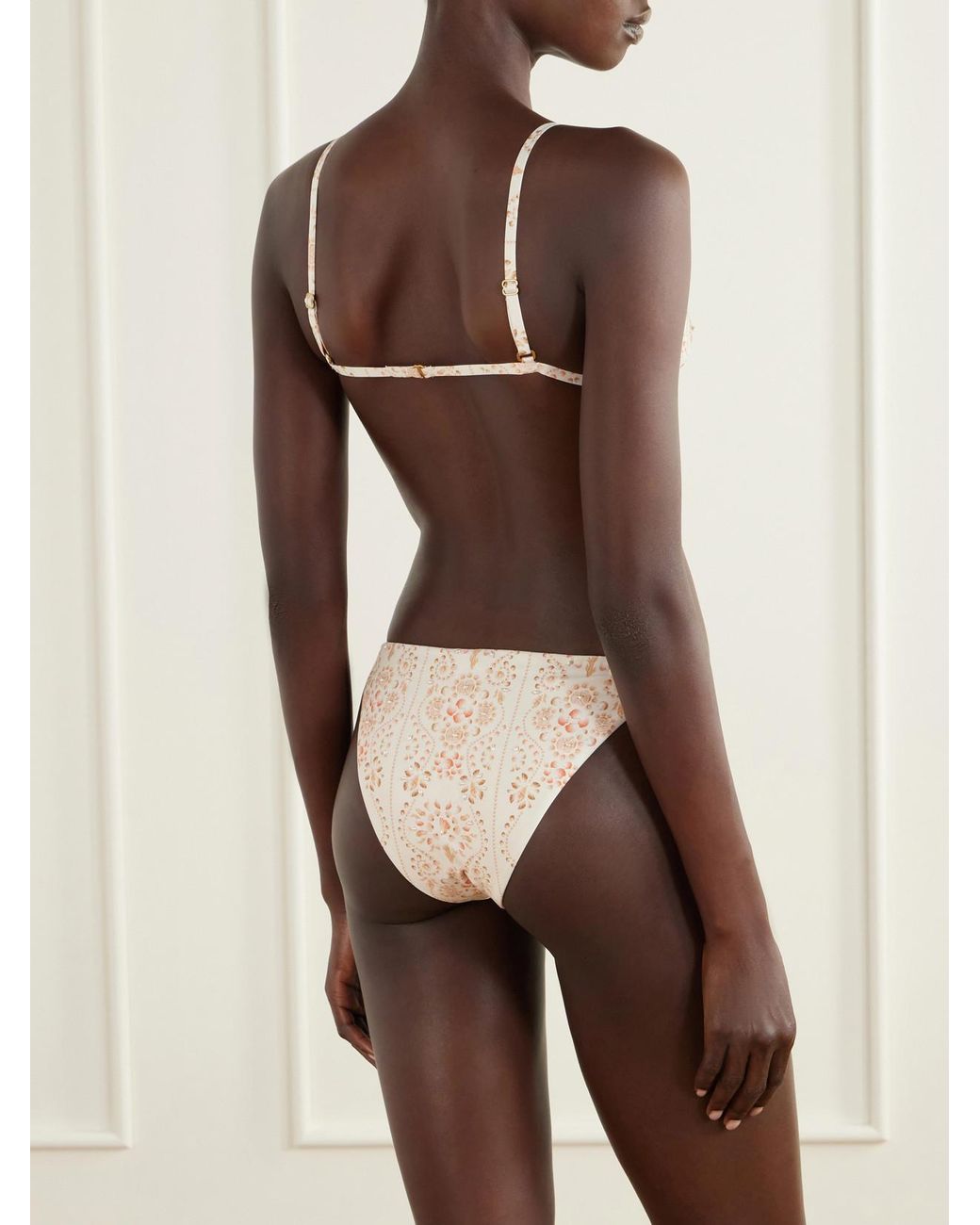 Agua Bendita White Tulua Playa Bead-Embellished Printed Recycled-Blend Bikini Top