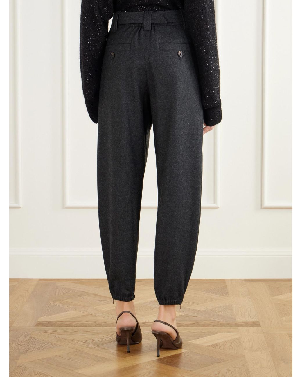 Brunello Cucinelli Blue Belted Felted Wool And Cashmere-Blend Tapered Pants