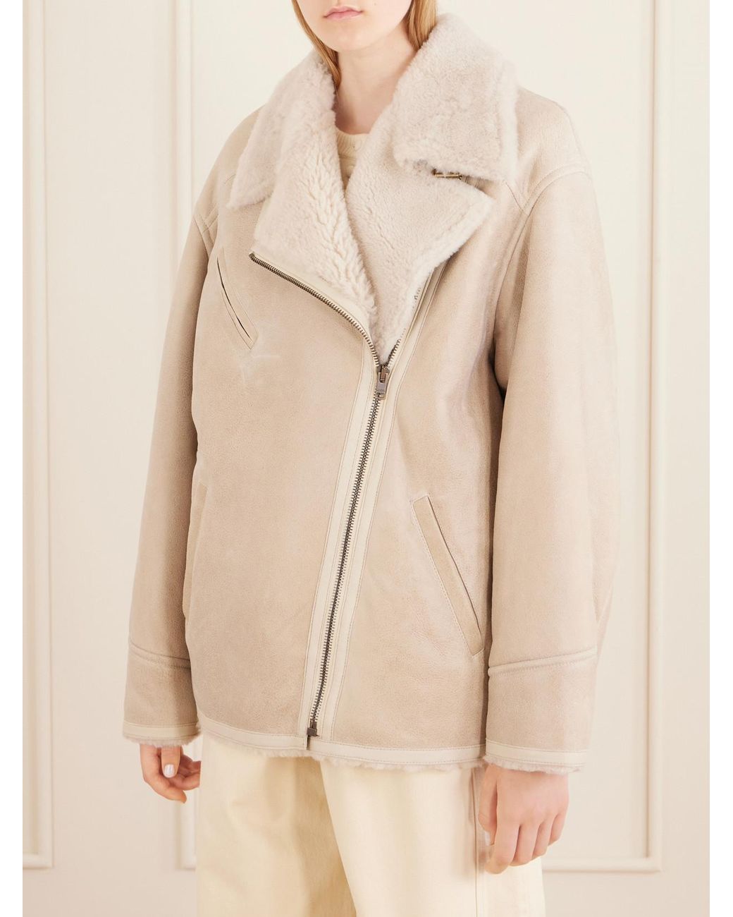 Isabel Marant Natural Adelina Shearling-Trimmed Leather Jacket