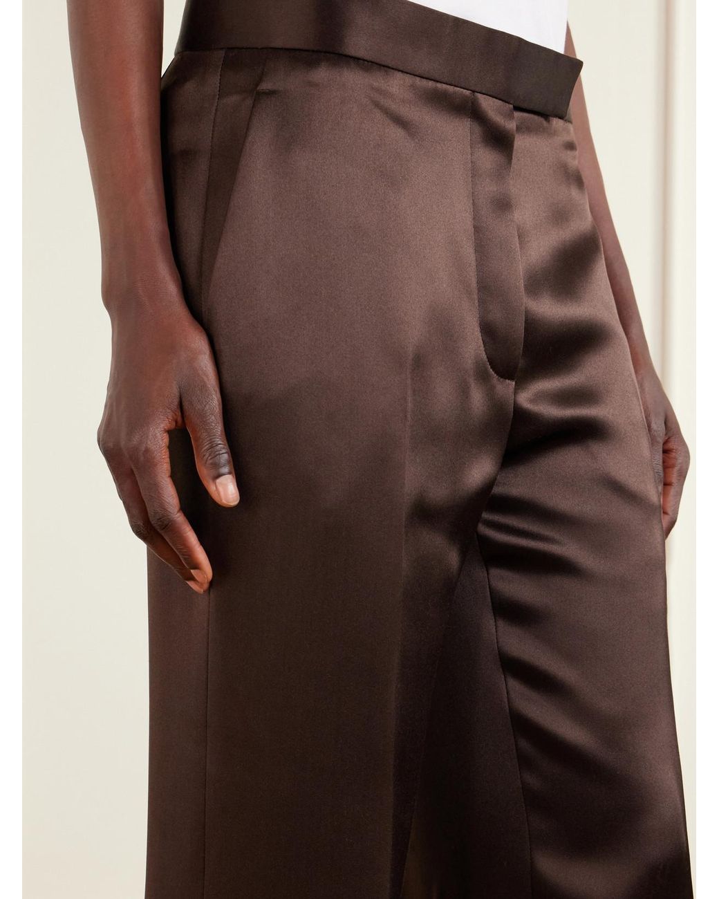 Tom Ford Brown Silk-Satin Straight-Leg Pants