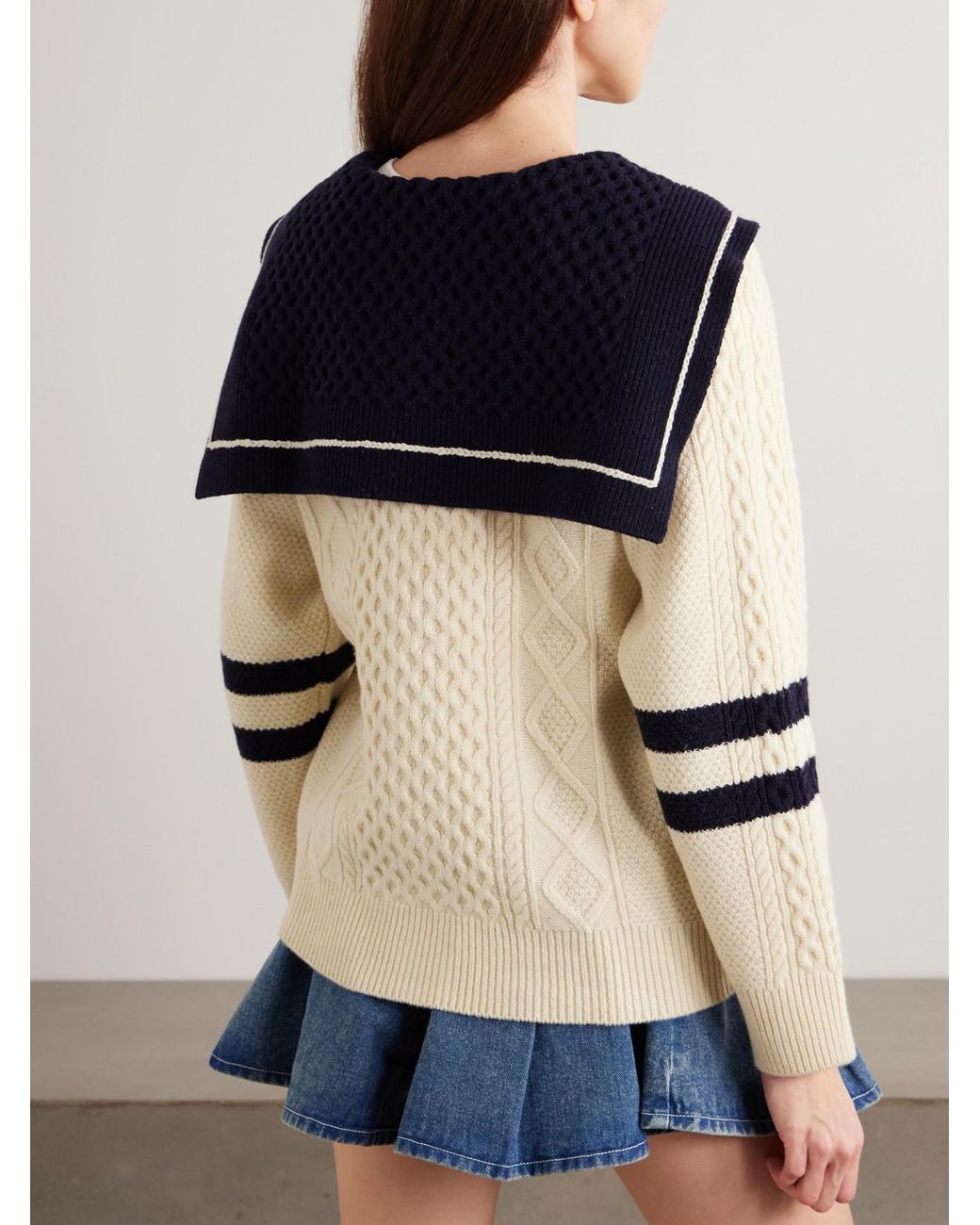 Sea Natural Maren Embroidered Cable-Knit Wool Cardigan