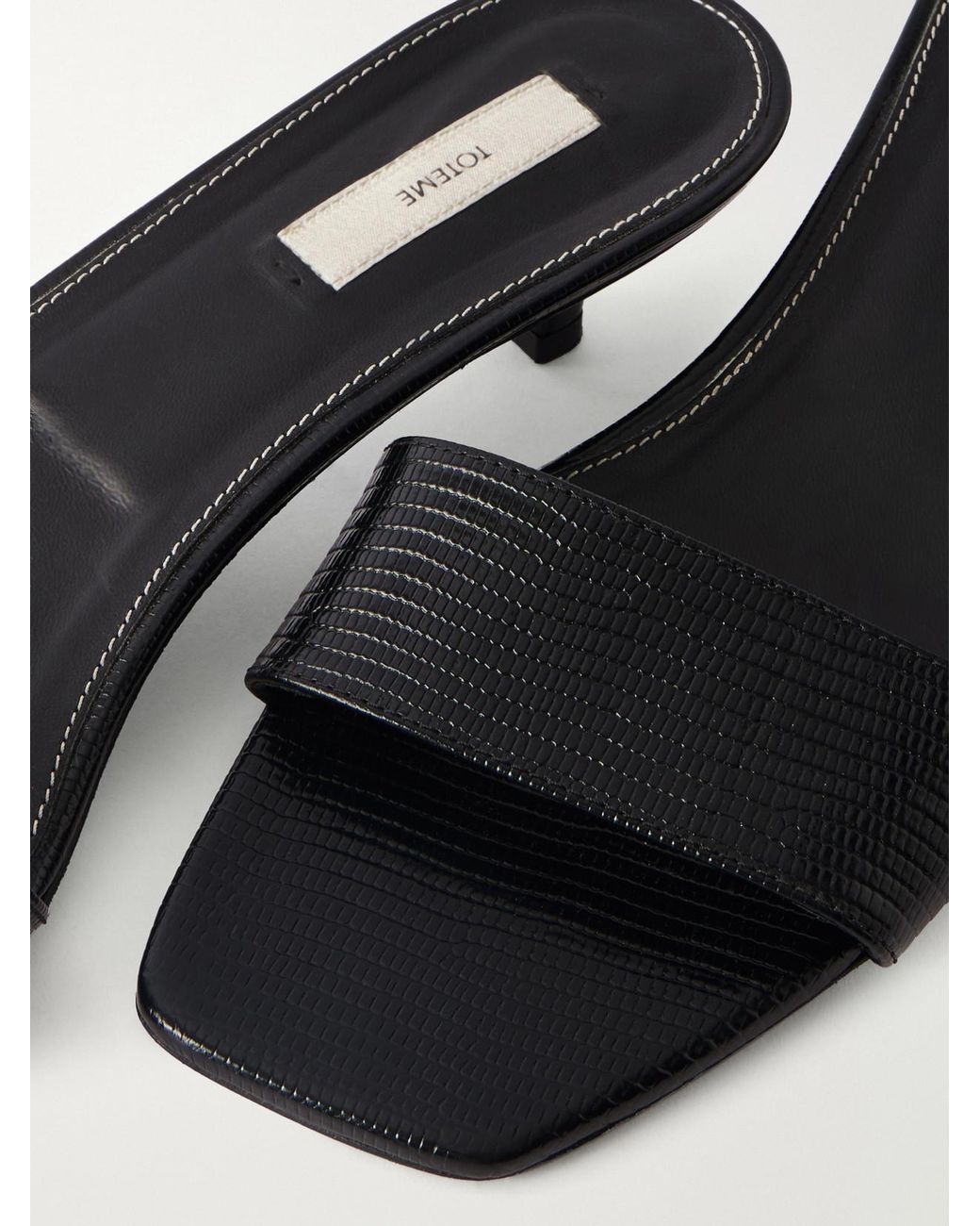 Totême Black Lizard-Effect Leather Sandals