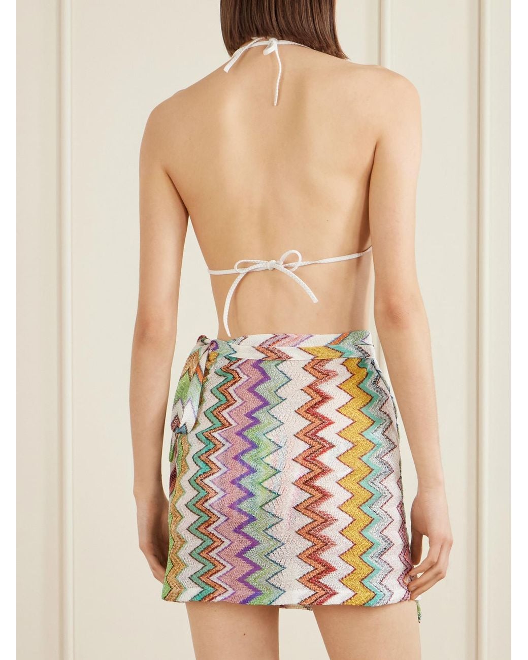Missoni Multicolor Striped Metallic Crochet-Knit Mini Skirt