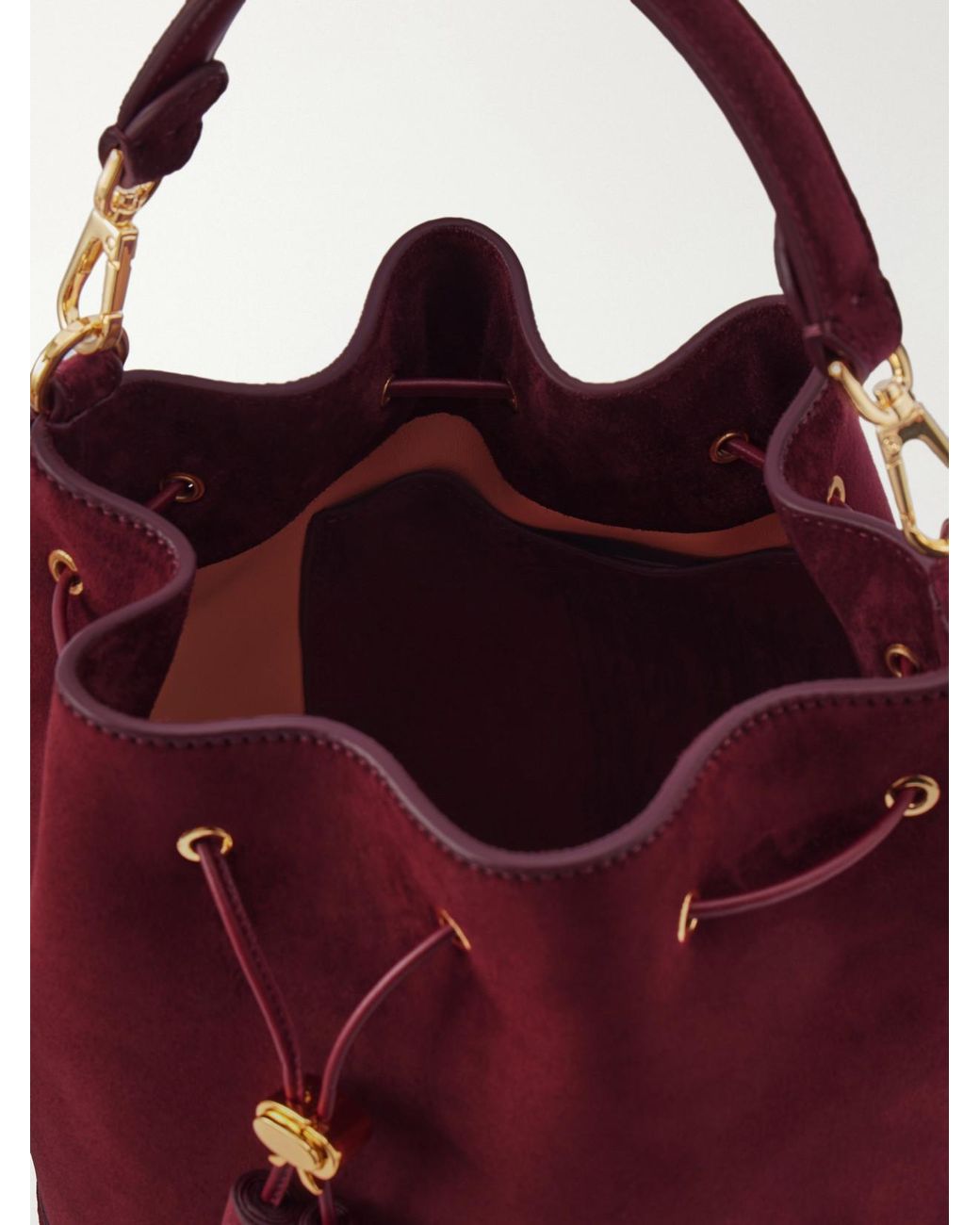 Gianvito Rossi Red Sienna Tasseled Suede Drawstring Bucket Bag